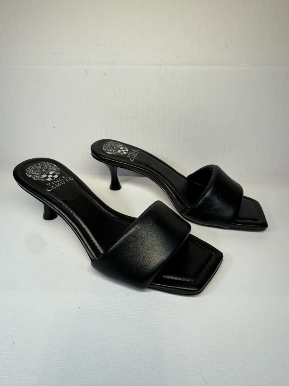 Vince Camuto Black Square Toe Kitten Heel Slide Sandals 7M